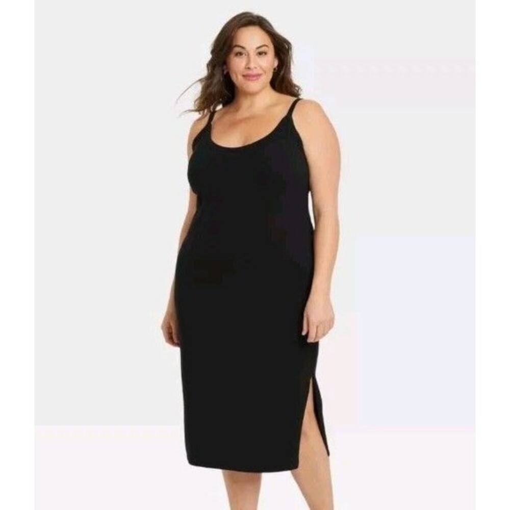 Ava & Viv Women's Size 2X Dress Sleeveless Fitted Solid Black Side Slit LBD